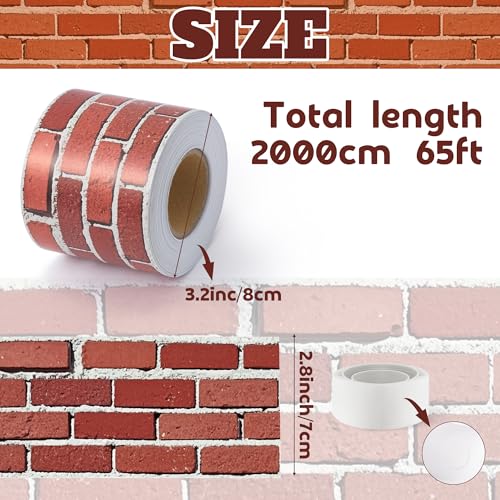 Image of BeYumi Red Brick Border Trim - 65ft Back to School Red Brick Straight Rolled Border Trim Realistic Rustic Faux Wall Bulletin Board School Classroom Party Office Chalkboard Home Furniture Decoration
