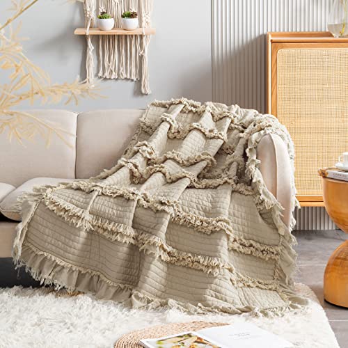 Ultrasoftprewashedquiltedbohothrowblanketrufflefringedbeigedecorativethrowstonewashedchicrusticblanketforsofacouchbedchair50x60  Urban Country Home Decor Ultra soft pre washed quilted boho throw blanket ruffle fringed beige decorative throw stone washed chic rustic blanket for sofa couch bed chair 50x 60  urban country home decor