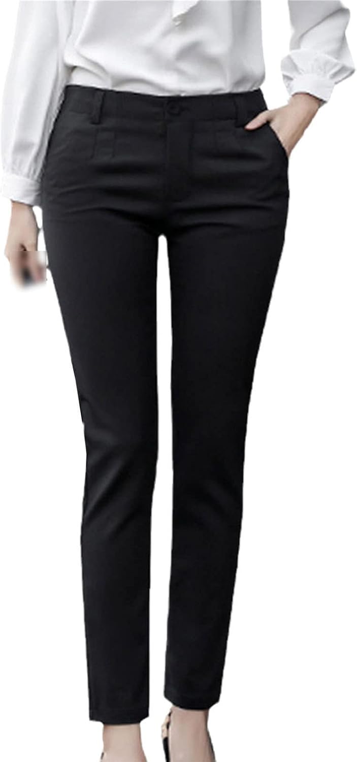 Kelsiop Women's Work Dress Pants Office Formal Pocket Pants Business Design Slim Pencil Pants
