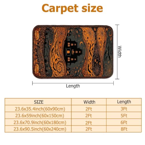 Alfombra de pasillo interior rectangular de pelo bajo temática calabazas de Halloween naranja 3