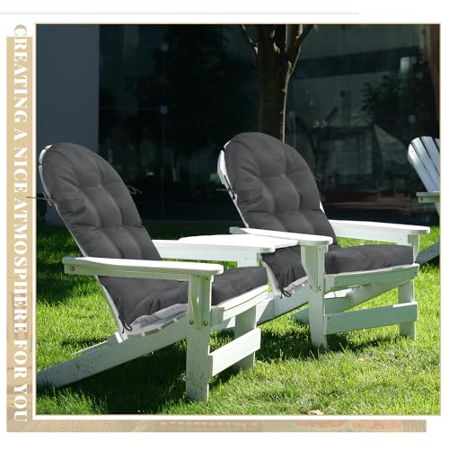 Image of Geelin 4 Pcs Outdoor Patio Chair Cushion Thick High Back Adirondack Chair Cushion Tufted Weather & Fade Resistant Anti-Slip Outside Rocking Chairs Pads with Ties 44 x 19 x 4 Inch (Dark Gray)