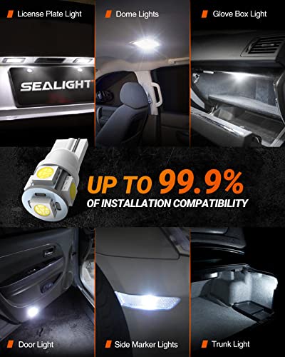 Image of SEALIGHT 194 LED Bulbs, 168 W5W 2825 LED Bulb 6000K White Super Bright Replacement for License Plate Light, Dome Light, Map Light,Courtesy Light (Pack of 10), Automotive Parking Light Assemblies