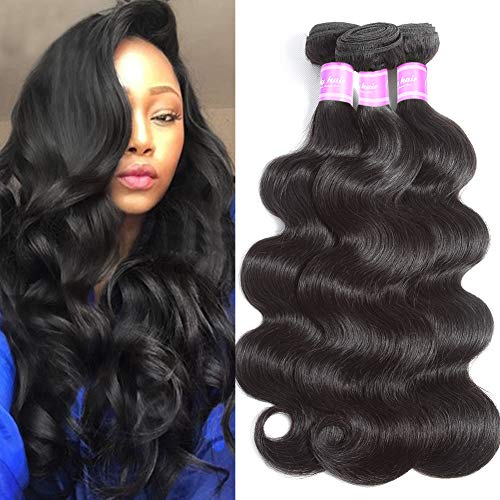 Flady Hair Brazilian Body Wave Virgin Hair 3 Bundles Unprocessed Brazilian Human Hair Weave Bundles Black Color (14 14 14inch)
