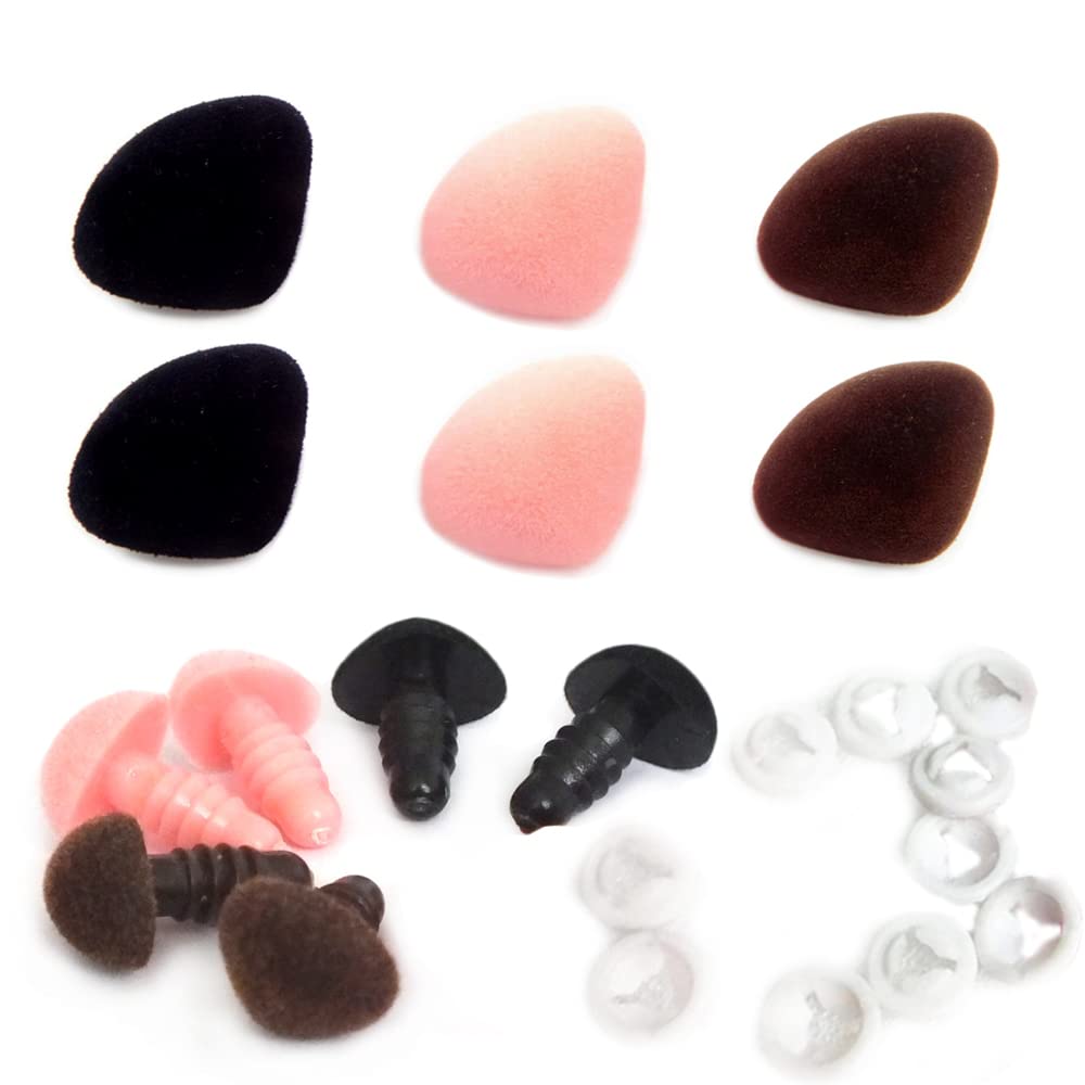 Zasvec 60 Pièces Nez De Sécurité Pour Peluche - Nez Triangulaire Plastique 4 Tailles Avec Rondelles - Rose, Marron, Noir