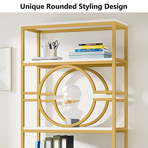 Image of Tribesigns 6-Tier Bookshelf, 74.2 inch Tall Bookcase Metal Book Shelf, Freestanding Storage Shelves Modern Bookshelf for Home Office Living Room Bedroom (White /Gold, 1PC)
