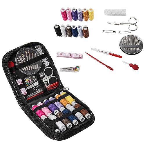 Image of Maharsh 98Pcs Sewing Kit, Portable Sewing kit Box Sewing Supplies Accessories with Thread Spools, Scissors, Thread Needles,Tape Measure for DIY