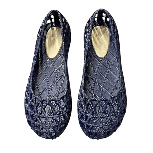 Damer sommarmode ihålig platt botten stängd tå utan hål skor mjuk botten andningsbara gelé plastsandaler dubbla spännen för kvinnor, BLÅ, 38.5 EU Smal