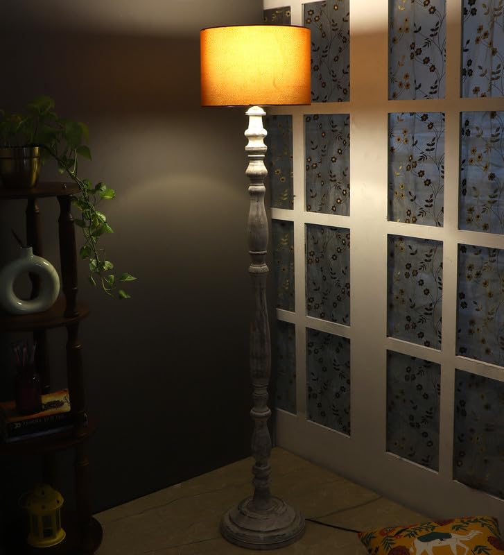 Image of tu casa Mango Wooden Floor Lamps with Black Shade for Home Decor, Bedrooms Corner, Living Room, Gifting, Diwali Decoration, Hall, Office, Study Room (Height: - 56 inch) - Bulb not Included