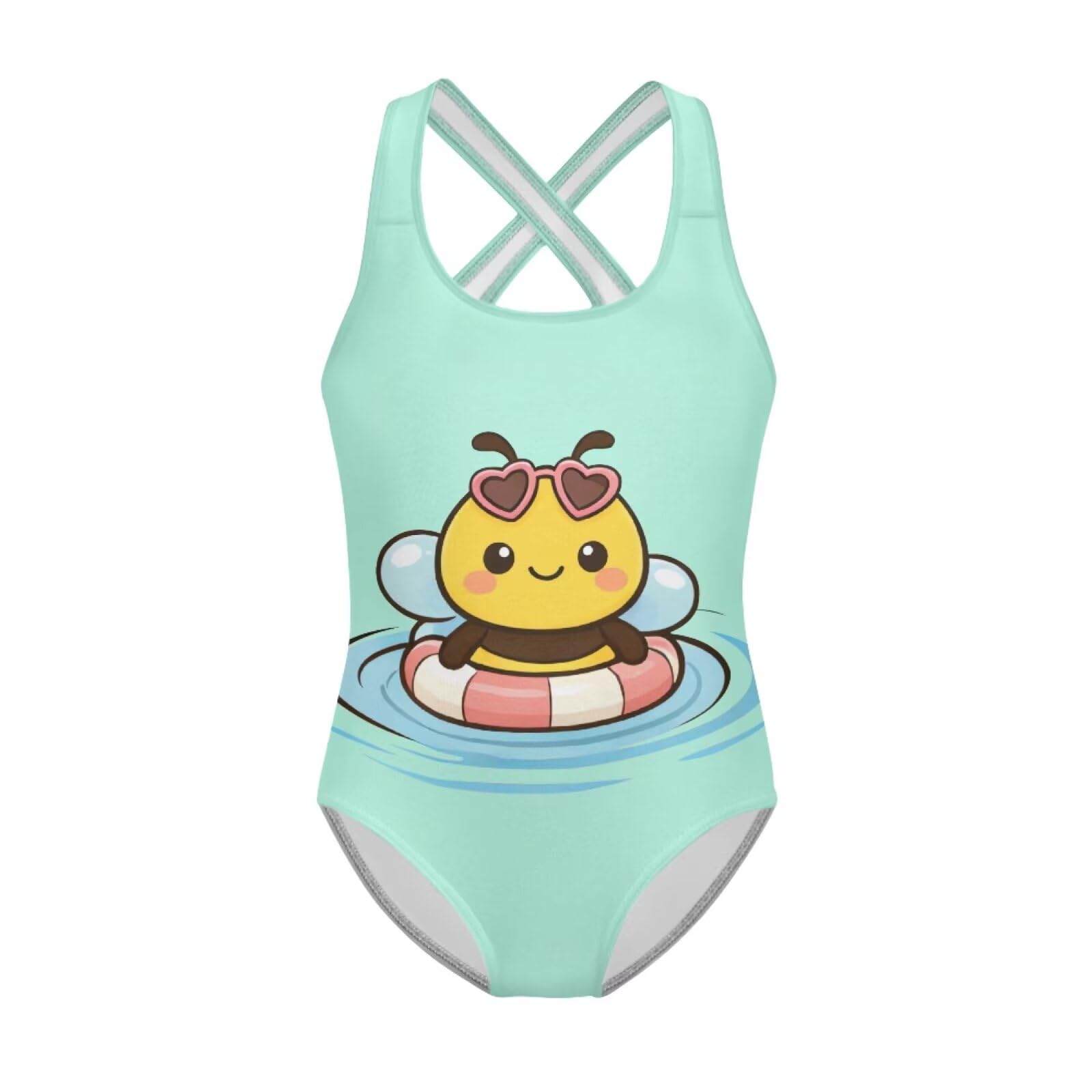 Girls One Piece Swimsuits Axolotl Cross Back Swimwear Beach Summer Quick Dry Beach Bathing Suit