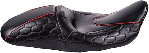 Miniatura 4 de Advanblack Asiento Harley Touring Co-bra Asiento de gel para conductor y pasajero para Harley Touring 2009-2023, costuras hexagonales rojas