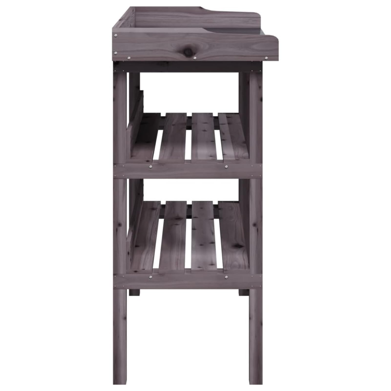 Geecher Tavolo Porta Piante, 2 Ripiani per Organizzare Vasi e Attrezzi da Giardinaggio, 78x38x82,5 cm, Legno Massello di Abete Grigio, Ideale per Giardino, Terrazza e Patio