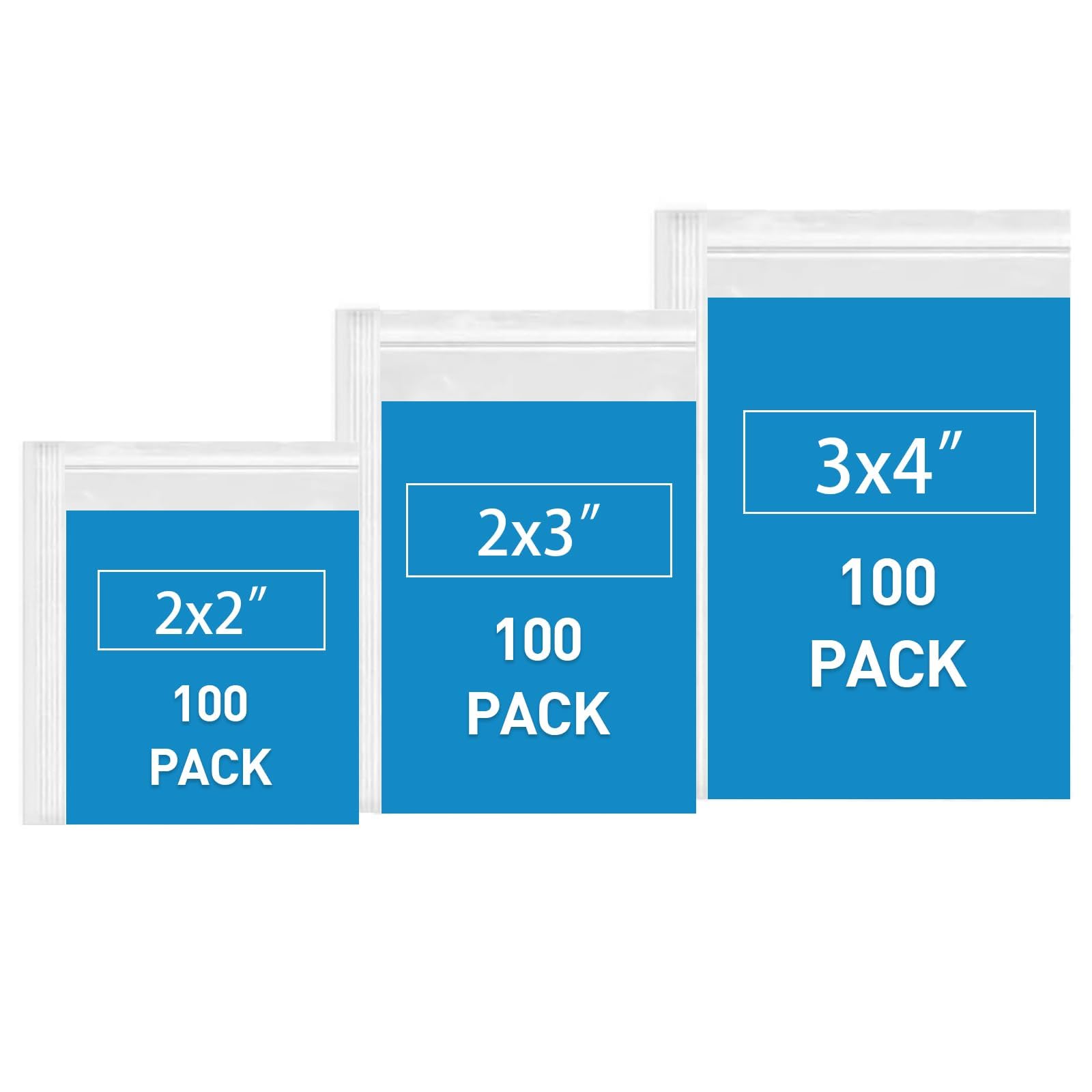 Small Plastic Bags, 300 PCS Mini Baggies 3 Assorted Sizes 2x2 2x3 3x4 Inch. Mini Jewelry Baggies Reclosable, Clear Zip Bags (Small)