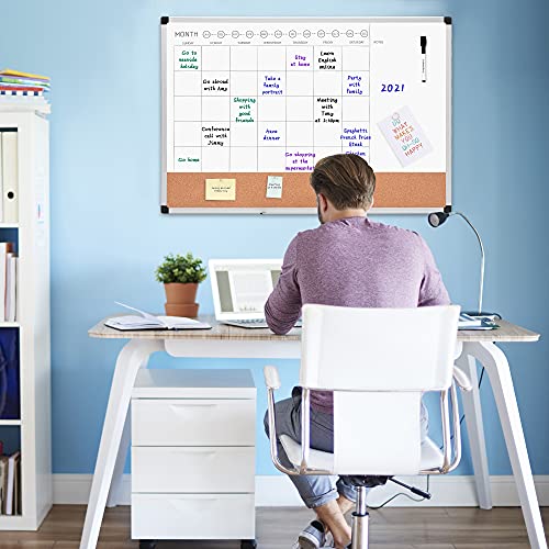 Amazon Basics 24" x 36" Monthly Whiteboard Calendar with Cork Board, Dry Erase Magnetic Whiteboard for Daily Planning, Wall Mounted, Silver Aluminum Frame by Amazon Basics - Image 5