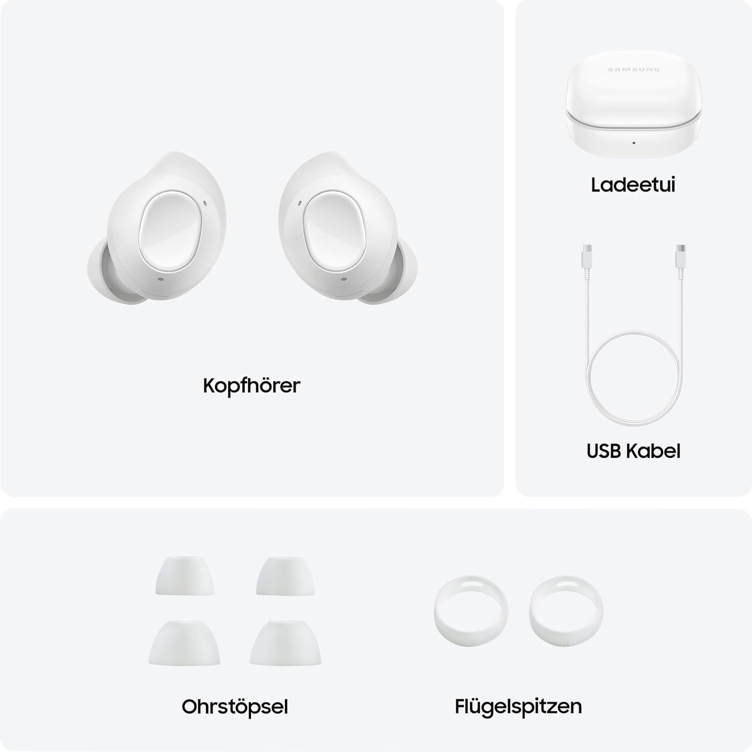 Samsung Galaxy Buds FE Kabellose Bluetooth-Kopfhörer, Active Noise Cancelling (ANC), Komfortable Passform, 3 Mikrofone, Touch Control, Tiefer Bass, Inkl. Ladekabel, White