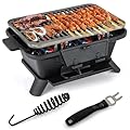 HAPPYGRILL Cast Iron Charcoal Grill, Portable Hibachi Grill with Grill and Grate Hooks, Tabletop Japanese BBQ Grill for Outdoor Camping, Picnic, Parties and Travelling