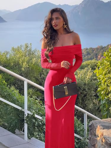 Image of REORIA Women's Off Shoulder Long Sleeve Bodycon Maxi Dresses