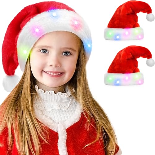tgosomt Santa Hat with LED Lights, Flashing Santa Hat for Adults ...