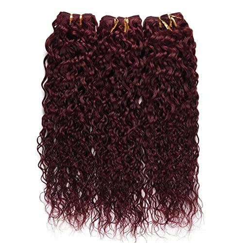 FEEL ME Brazilian Water Wave Virgin Hair Bundles 99j Red Burgundy Brazilian Hair Weave 3 Bundles Deals 8A Mink Unprocessed 100% Virgin Water Wave Human Hair Bundles Extensions(18 20 22)