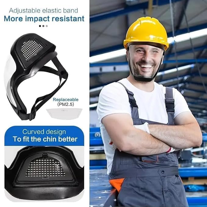 Image of Anti-Fog Full Face Shield Upgraded, Impact & Wind Resistant Cycling Mask with Adjustable Fit, Transparent Protection for Outdoor & Kitchen Use, Heat & Blue Light Blocking