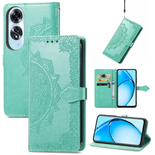 Fertuo Funda para OPPO A60 4G, Carcasa Libro con Tapa de Cuero Piel con Ranuras de Tarjeta, Soporte, Cierre Magnético [Mandala] Wallet Case Flip Cover para OPPO A60 4G, Verde