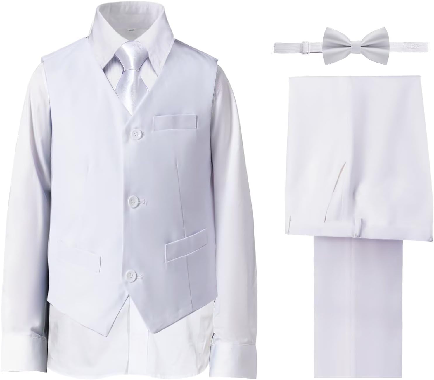 Boys' Suits Formal Slim Fit Tuxedo Boys Vest and Pants Set for Teens Dress Clothes Wedding Outfit with Tie and Bow Tie