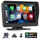 【Todo en Uno】Esta cámara de tablero dual es equivalente a un kit de cámara de visión trasera, una cámara de tablero dual y un reproductor multimedia para automóvil. Admite métodos de instalación vertical y con ventosa; el soporte se puede girar 360 grados; cable de extensión de cámara de 10 m; la altura y el ancho de la línea de retorno se pueden ajustar.