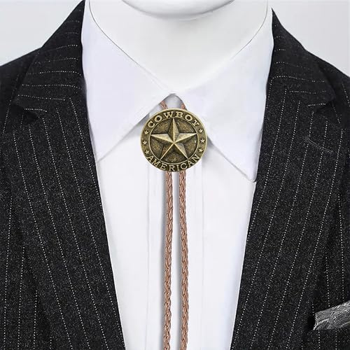 Image of Jeilwiy Bolo Tie for Men Western Cowboy Tie Necklace Gold Bolo Tie Leather Necktie Halloween Tie Accessories for Women
