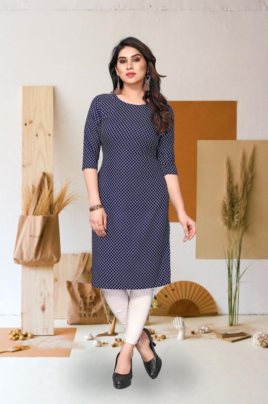 Image of JAKHANA Women's Crepe Printed Casual Straight Calf Length Round Nick Kurta Pack of 4