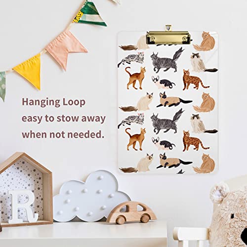Yasala Acrylic Clipboard Cute Cats Breeds A4 Letter Size Standard Clip Board With Golden Metal Low Profile Clip Back To School 9" × 12.5" #TOP4