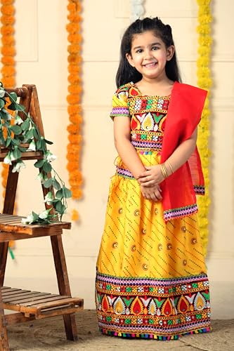Image of AHHAAAA Kids Embroidered Traditional Ghoomar Lehenga Choli |Chania Choli|Radha Dress|Navratri /Dandiya /Garba Dress with Dupatta for Girls Y0040