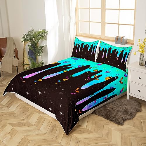 Halloween Bedding Set Pumpkin Duvet Cover for Boys Girls Bedroom Decor Mushrooms Comforter Cover Set Bat Blue and Black Bedspread Cover With 2 Pillow Case King - Image 2