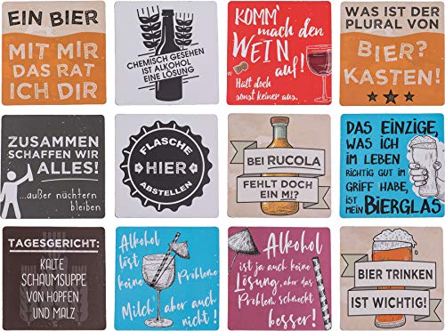 ootb Getränkeuntersetzer Bierdeckel Untersetzer Glasuntersetzer mit Sprüchen & Zitaten »Slogans« Holz 12er Set