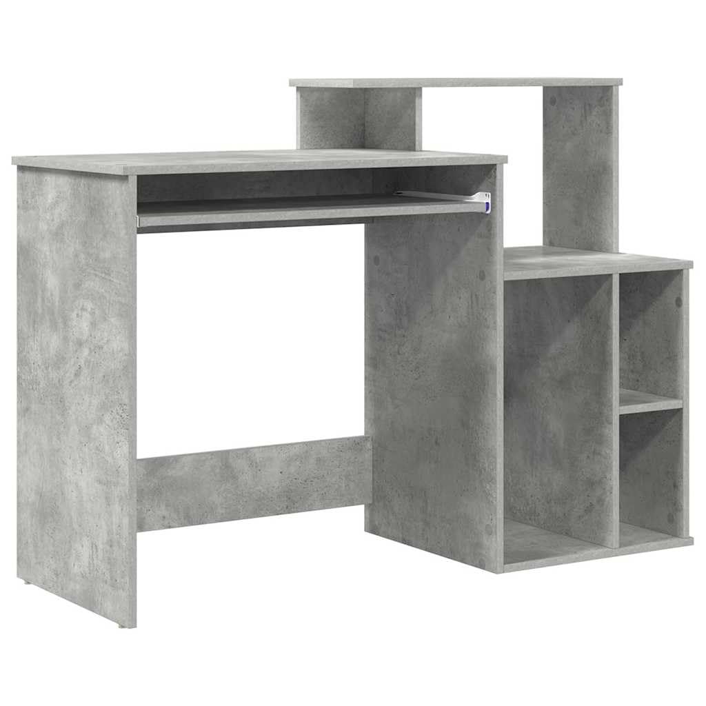 Meuble bureau gain de place gris béton avec rangements intégrés