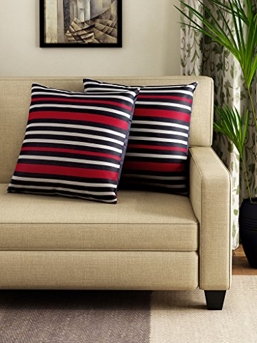 Image of Swayam Set of 2 Striped Print Cotton Blue Cushion Cover | 24 x 24 Inch | Soft Breathable Fabric with Hidden Zipper | Decorative & Stylish Cushion Covers for Sofa, Living Room, Bedroom & Couch
