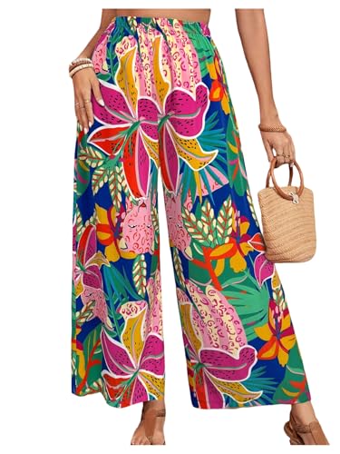 Floerns Women's Plus Size Floral Wide Leg Palazzo Pants Lounge Boho Beach Trousers