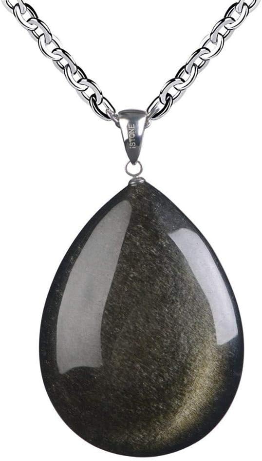 DUOVEKTGold Obsidian Pendant Necklace, Gold Obsidian Jewelry For Women Men Energy Crystal Water Drop Beads Gemstone Silver Sterling Chains AAAAA