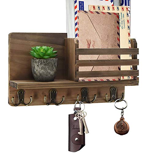 Y&ME YM Key Holder for Wall Decorative, Mail Organizer Wall Mount, Mail Holder Wall Mount, Wall Hooks for Hanging, Key Rack Key Hooks for Wall, Key and Mail Holder for Wall (Brown)