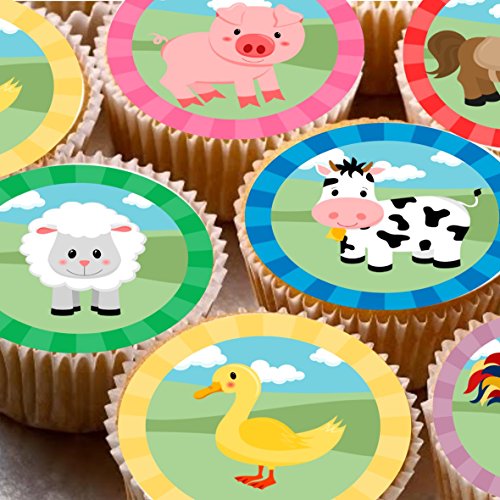 Decoración para tarta de oveja de 4 cm en oblea de papel de arroz, 24 ND1 colorido granja barnyard