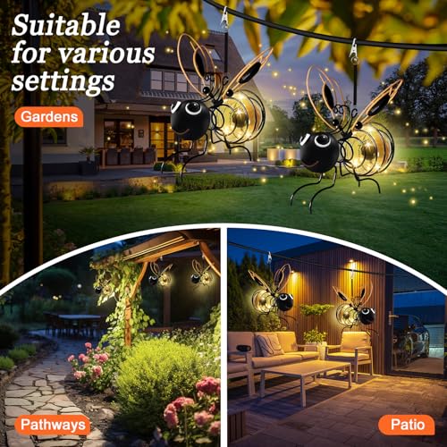 AKOFIC 2 Piezas Luces Solares Colgantes en Forma de Abeja, Adornos de Jardín para Exteriores, Luces Solares Impermeables con Clip y Resortes, Farol LED Solar para Decoración de Patio, Balcón, Terraza - imagen 7