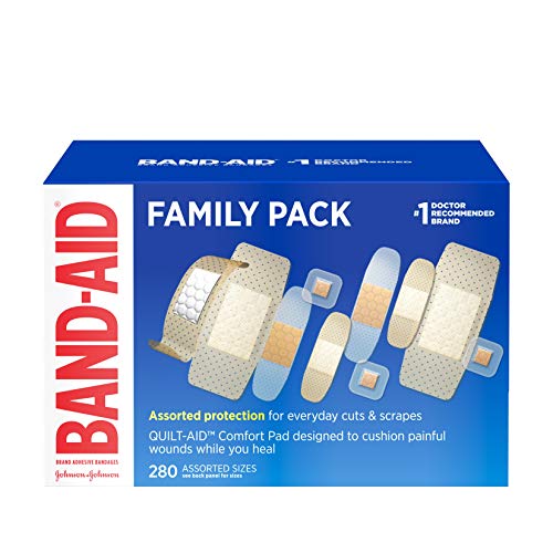 Band-Aid Brand Adhesive Bandage Family Variety Pack, Sheer & Clear Flexible Sterile Bandages for First Aid Wound Care of Minor Cuts, Scrapes & Burns, Assorted Sizes, 280 ct