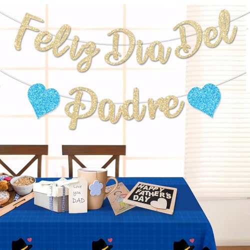 Image of Feliz Dia Del Padre Decorations Banner Gold Glitter Happy Father's Day Party Dad's Papa's Dad Garland Banner for Mexican Party Supplies Home Celebrate