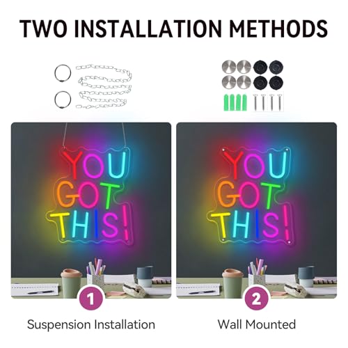 Image of You Got This Neon Sign for Wall Decor, Dimmable LED Neon Signs for Bedroom Inspirational Letter Neon Light for Office Classroom Home Bar Party