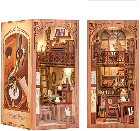 CUTEBEE DIY Book Nook Dollhouse Kit with Dust Cover,Bookshelf Insert DIY Miniature House Kit Booknook Bookend Model Build Creativity Kit Decor Alley with LED Light (Rose Detective Agency)