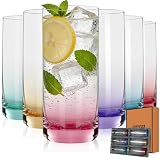 GLAZVIA Colored Highball Glasses Set of 6,13oz Drinking Glass Cups for Mixed Drink Cocktail, Beer, Mojito, Water and Juice,Thick Tall Crystal Glassware for Kitchen, Restaurant, Home Bar and Parties