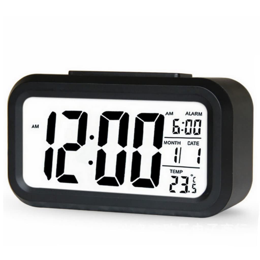 HRWLY LED Digital Alarm Backlight Snooze Silent Calendar Desktop Electronic Bcaklight Desk Clock(Svart)