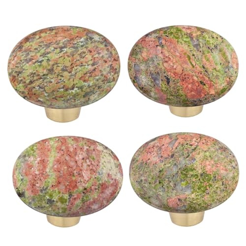 moonsix Set of 4 Oval Shape Crystal Stone Cabinet Drawer Knobs, Unakite
