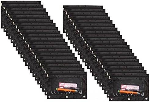 LaOficina 50 Packs Wholesale 3 Ring Binder Pouches, Zippered Binder Pencil Pouch with Clear Window, Clear Pen Case Bulk Suitable for School and Office(Black)