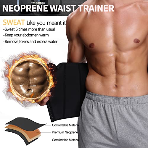 Kiwi Rata Waist Trimmers For Men,Mens Neoprene Sauna Waist Trainer,Sweat Band Belly Belt With Double Removable Straps,C-Shape Steel Bones,Weight Loss Workout Fitness Shapewear #TOP2