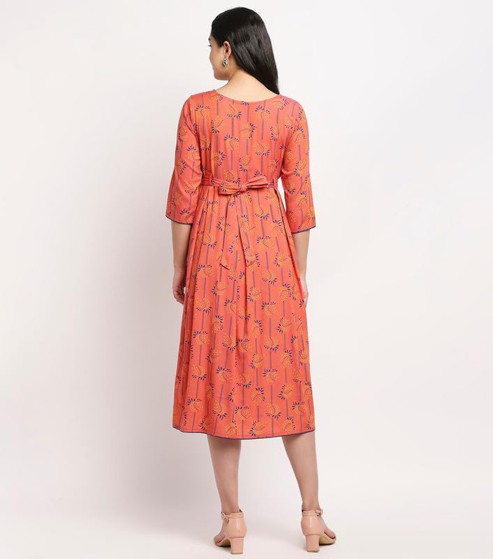 True Shape Maternity Gown for Women | Chic Feeding Anarkali Kurta with Dual Nursing Zippers in Viscose Rayon for Pre & Post Pregnancy(TSF-136-M, Peach) 3
