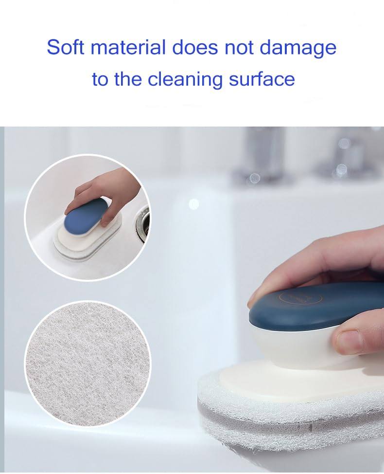 Image of No-Scratch Scouring Pad Brush Whit Comfortable Handle,Cleaning Brush for Kitchen Bathroom Bathtub Toilet Swiming Pool,Dish Brush,Sponge Cleaning Scrubber (Blue)